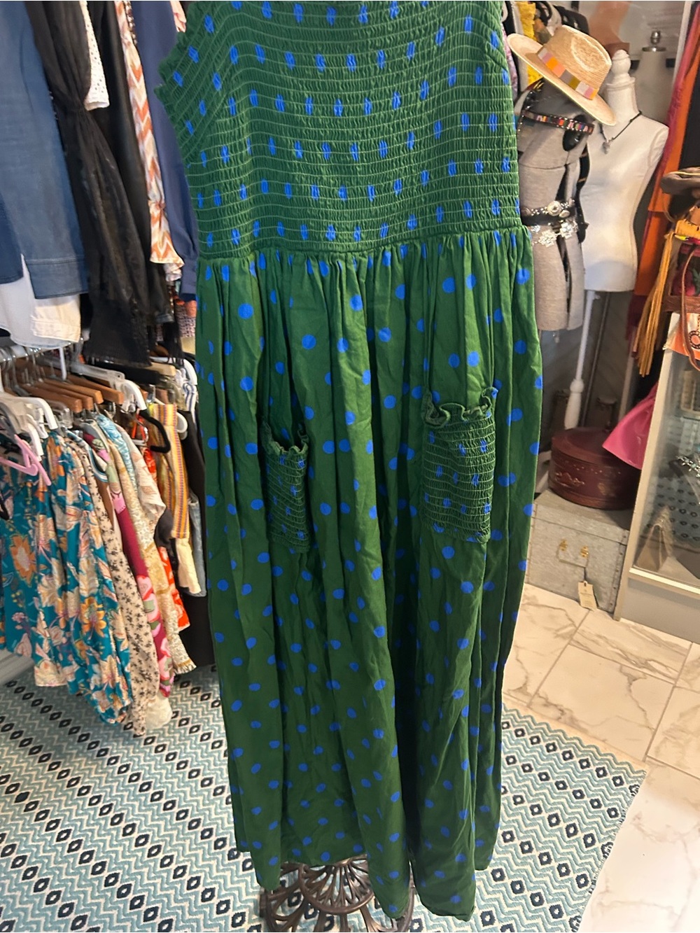 Anthropologie Pinnacle by Shruti Sancheti green blue Midi Dress with pockets - Picture 2 of 6